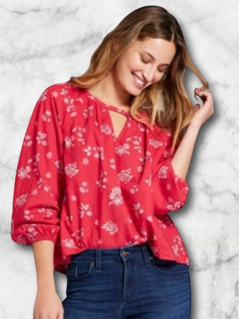 Universal Thread Red Floral Peasant Boho Long Sleeve Top Blouse Size XS - Picture 3 of 9